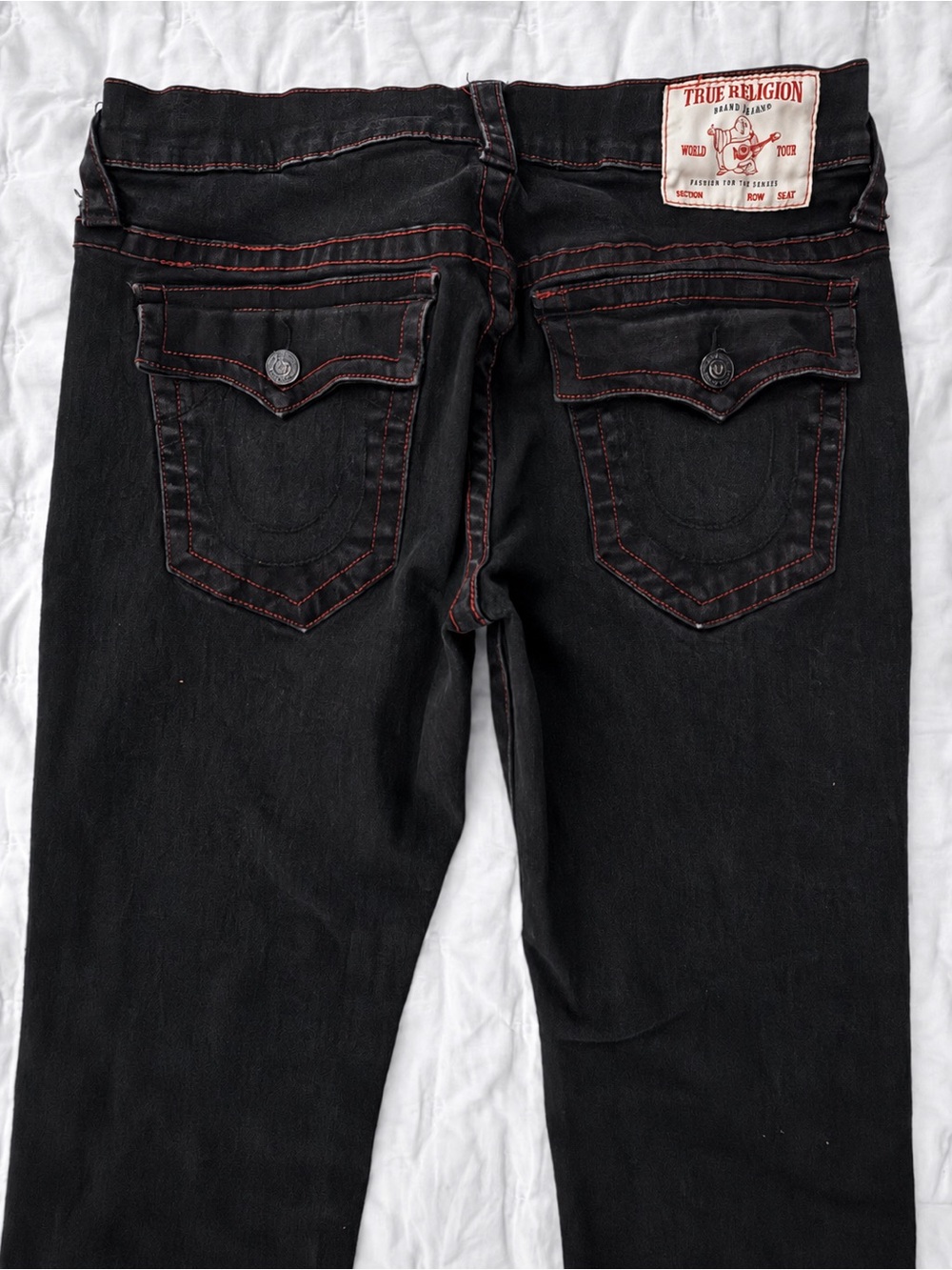 True Religion Jeans Mens 34x33 Black Denim Ricky Relaxed Straight Flap Pocket